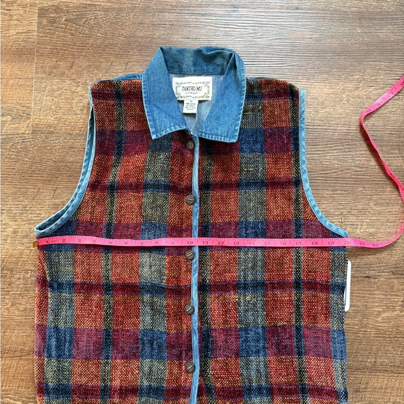 Vintage TANTRUMS 90s button-up vest plaid tapestry chambray NWT sz M cottagecore - Picture 10 of 13